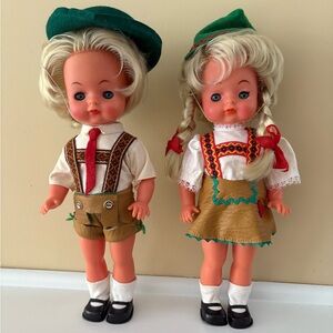 Traditional Bavarian Kids Dolls Set German Folk Dolls Vintage Germany Doll